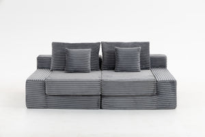 English Elm Double Cloud Plush Chaise Lounge Sofa Bed with Deep Seat, No Assembly, Ultra-Soft Corduroy Comfort Gray W794S00006