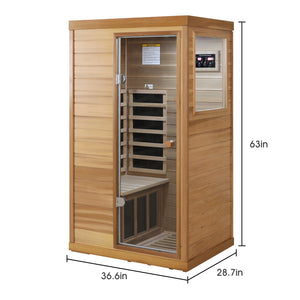 English Elm Red Cedar Single Person Far Infrared Indoor Sauna with Glass Door and Lcd Controls W632S00019