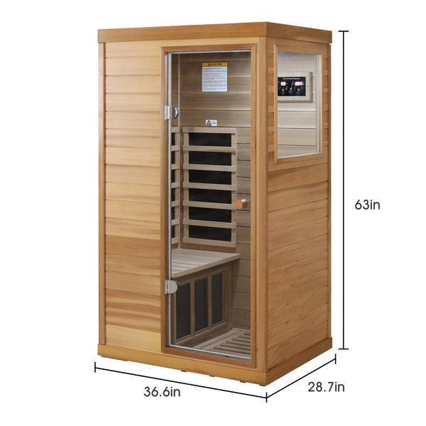 English Elm Red Cedar Single Person Far Infrared Indoor Sauna with Glass Door and Lcd Controls W632S00019