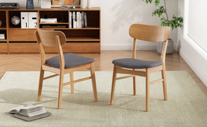 English Elm [video] Set of 2 Minimalist Dining Chairs with Cushioned Seats and Oak Rubberwood Legs N759P371095E