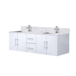 English Elm Glossy White 60 in Double Bath Vanity with Carrara Marble Top, Soft-Close Storage & Chrome Faucet Set B2731P258683
