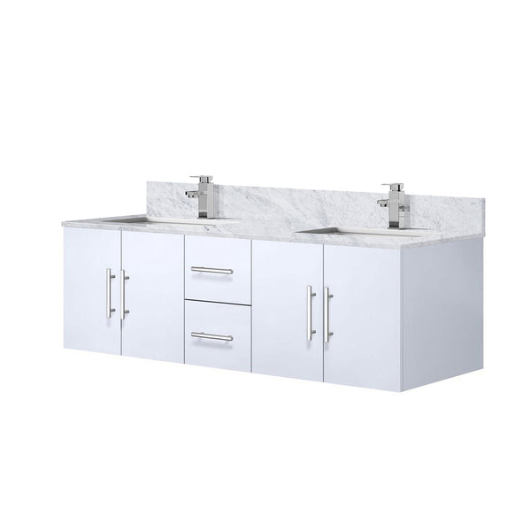 English Elm Glossy White 60 in Double Bath Vanity with Carrara Marble Top, Soft-Close Storage & Chrome Faucet Set B2731P258683
