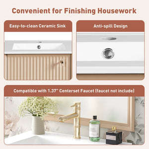 English Elm 20-inch French Style Bathroom Vanity with Integrated Ceramic Sink, Carved Accents & Soft-Close Door Cream White N710P330975Y