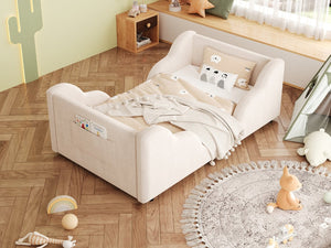 English Elm Toddler Floor Bed Velvet Upholstered Cloud Frame with Safety Rails and Storage Pocket N899P452412A