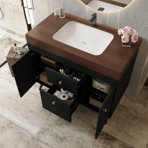 English Elm 36" Freestanding Bathroom Vanity Sintered Stone Top Ceramic Sink Stainless Steel Legs Black,Gold,Walnut,White W3136S00073