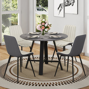 English Elm Table Modern Minimalist 42" Round Dining Set With 4 Ergonomic Pu Leather Chairs In Gray & White W1151S03394-GIGA
