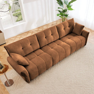 English Elm 3-Seater Sofa In Burnt Orange With 2 Pillows - Textured Chenille, Solid Wood Frame, Modular Design W714S01172