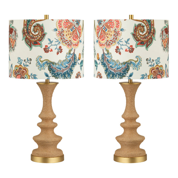 Crestview Collection 25.5"H Rustic Jute Table Lamp With Floral Shade – Unique Design & 3-way Socket For Modern Spaces   Cvnzam013