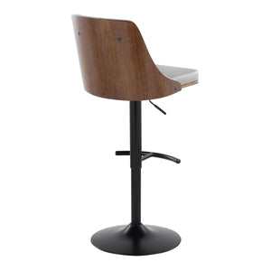 English Elm Gianna Mid-Century Modern Adjustable Barstool Set Of 2 - Sleek Black Metal & Walnut With Grey Faux Leather B202S00887