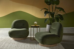 Sunpan FRANZE Swivel Lounge Chair - Modern Moss Green Upholstered Accent Chair with Rubberwood Base 111301V
