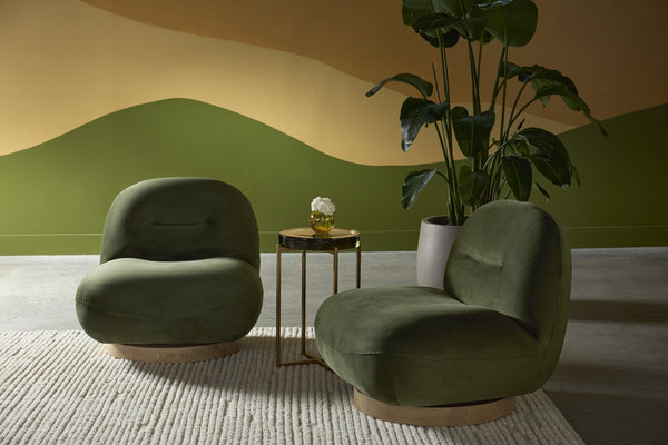 Sunpan FRANZE Swivel Lounge Chair - Modern Moss Green Upholstered Accent Chair with Rubberwood Base 111301V