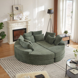 English Elm 78.5-inch Corduroy Round Convertible Recliner Sofa Bed with Neck Support and Throw Pillows Green W834S00562