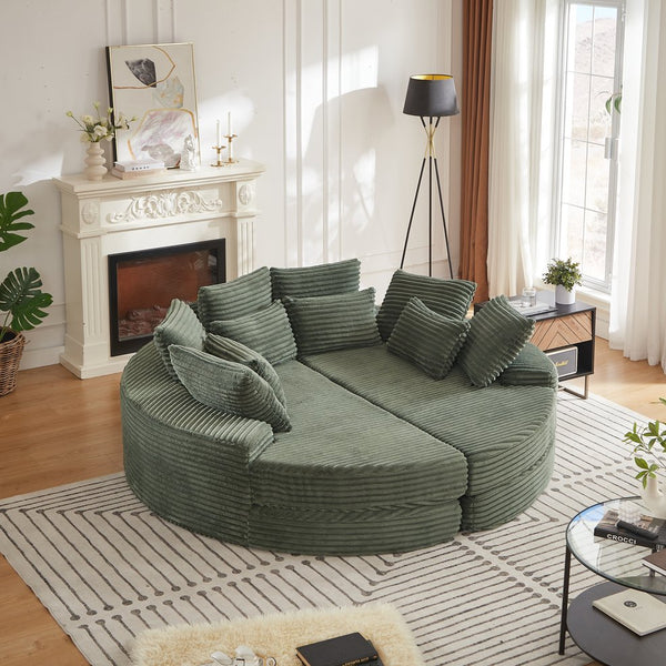English Elm 78.5-inch Corduroy Round Convertible Recliner Sofa Bed with Neck Support and Throw Pillows Green W834S00562