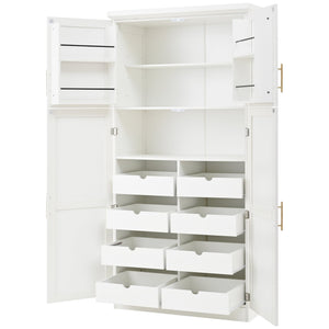English Elm [assembly Included] Topmax Shaker Pantry Cabinet Tall Mdf Kitchen Storage with Pull-out Trays White SP000099AAK