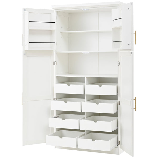 English Elm [assembly Included] Topmax Shaker Pantry Cabinet Tall Mdf Kitchen Storage with Pull-out Trays White SP000099AAK