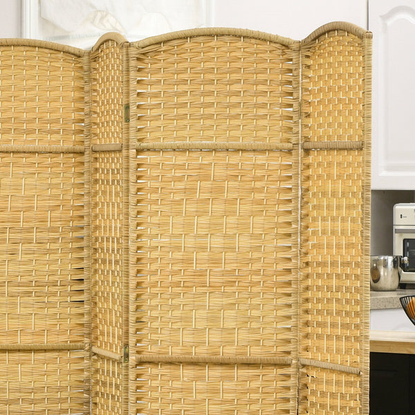 English Elm HOMCOM Hand-Woven 6-Panel Room Divider 6' Tall Folding Privacy Screen Paulownia Frame Natural Wood W2225P217942