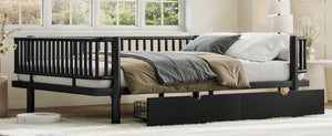 English Elm Queen Storage Platform Bed Low Profile Metal Frame with Built-in Drawers for Small Spaces Black W5305P471352