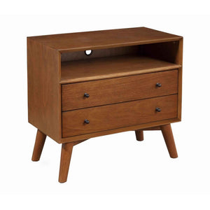 English Elm 2 Drawer Solid Wood Nightstand with Open Shelf and Splayed Legs for Modern Bedrooms B056P416796