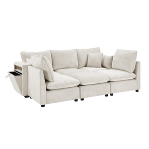 English Elm Swivel Barrel Accent Chair Chenille Tufted Round Club Seat for Living Room Lounge Beige N719S002300A