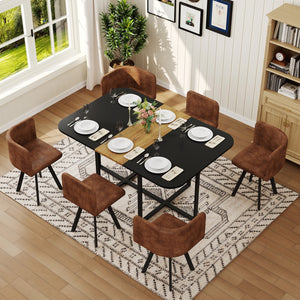 English Elm 7 Piece Modern Farmhouse Dining Set Suede Chairs Wood Grain Table Seats Six W3875S00100