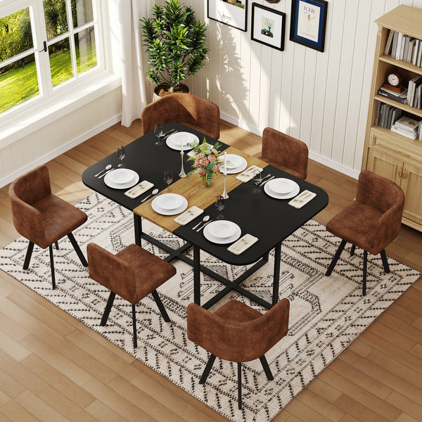 English Elm 7 Piece Modern Farmhouse Dining Set Suede Chairs Wood Grain Table Seats Six W3875S00100