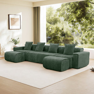 English Elm Streamlined Modular U-shape Sectional Velvet Sofa with Cloud Comfort and Movable Ottomans Green W3041S00370