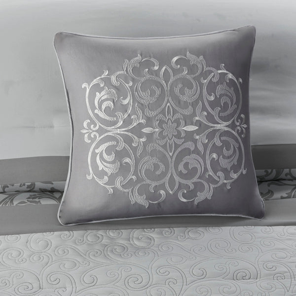 English Elm Embroidered 8-Piece Comforter Set In Elegant Grey For California King – Cozy, Stylish & Easy Care! B03594923