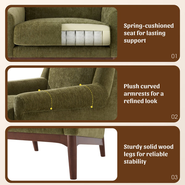 English Elm Modern Boucle Accent Chair Sculpted Flared Arms Birch Legs Mid-century Living Room N723P426251G