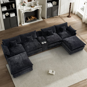 English Elm 145-inch Seven Piece Modular Cloud Sofa with Woolen Upholstery for Spacious Living Black W2564S00039