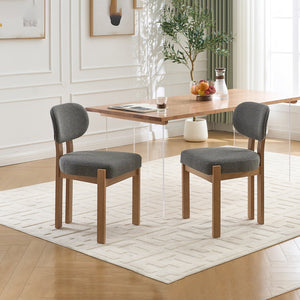 English Elm Wooden Wingback Dining Chairs Chenille Upholstered Farmhouse Set for Kitchen Comfort Grey W3244P316080