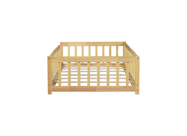 English Elm Twin Rubberwood Montessori Floor Bed with Safety Guardrails for Toddler Bedrooms W504P370520