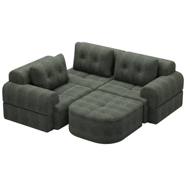 English Elm Modular Sectional Sofa with Chaise Full Foam Build Woven Fabric for Living Room Blackish Green W2379S00006