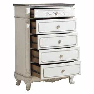 English Elm Victorian Cinderella 7-Drawer Dresser with Floral Carvings and Gray Rub-Through Finish for Bedrooms Antique White,Oak 36 L x 21.5 W x 52.5 H B011P361981