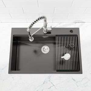 English Elm Stainless Steel Handmade Matte Black Workstation Sink with Colander and Cutting Board T3177P286038