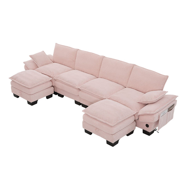 English Elm Sectional Modular Cloud Sofa Deep Corduroy Upholstered Comfort for Living Room Studio Pink W395S00134