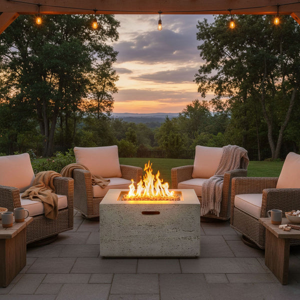 English Elm U_style Mgo Square Propane Fire Pit 40000 Btu Stone Texture Patio Table with Lava Rocks Gray N711P410544E