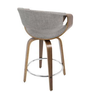 English Elm Mid-century Modern Swivel Counterstools Walnut Frame Woven Upholstery Kitchen Set B202P221709