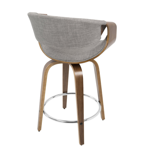 English Elm Mid-century Modern Swivel Counterstools Walnut Frame Woven Upholstery Kitchen Set B202P221709