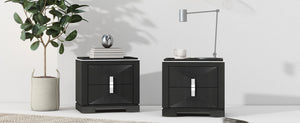 English Elm Mid-century Modern Nightstand with Diamond Geometric Drawers and Heavy Duty Wood Base Black N761P324094B