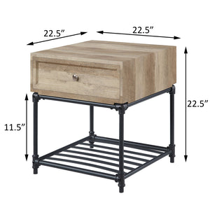 English Elm Oak Industrial-Rustic End Table With Slatted Shelf & Storage Drawer For Living Room Or Bedroom Decor B062P186444