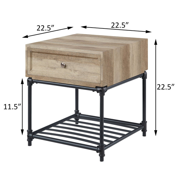 English Elm Oak Industrial-Rustic End Table With Slatted Shelf & Storage Drawer For Living Room Or Bedroom Decor B062P186444