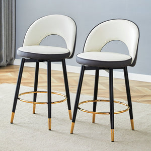 English Elm 360 Swivel Barstools Set of 2 Upholstered Techno Fabric Cushioned Counter Seats Dark Gray,White+Black W1151P268924