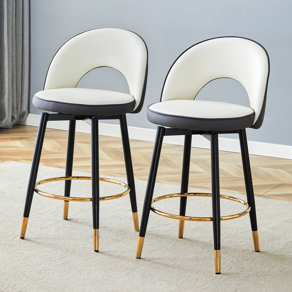 English Elm 360 Swivel Barstools Set of 2 Upholstered Techno Fabric Cushioned Counter Seats Dark Gray,White+Black W1151P268924