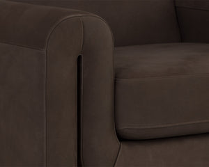 Sunpan Romer Armchair - Luxurious Comfort Meets Modern Design with Handcrafted Leather and Oak Legs Gold / Nubuck Cocoa Leather