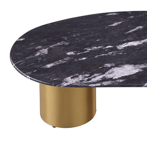 English Elm 1pc Oval Coffee Table with Sintered Stone Top, Matte Gold Legs, Black & Gray Two-Tone Curved Edge Finish B2741S00641