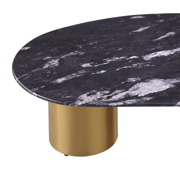 English Elm 1pc Oval Coffee Table with Sintered Stone Top, Matte Gold Legs, Black & Gray Two-Tone Curved Edge Finish B2741S00641