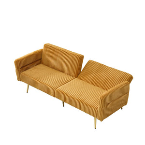 English Elm 79 Corduroy Sofa Bed Foldable Double Convertible Sleeper with Folding Armrests for Compact Living Rooms Yellow W2290P250581