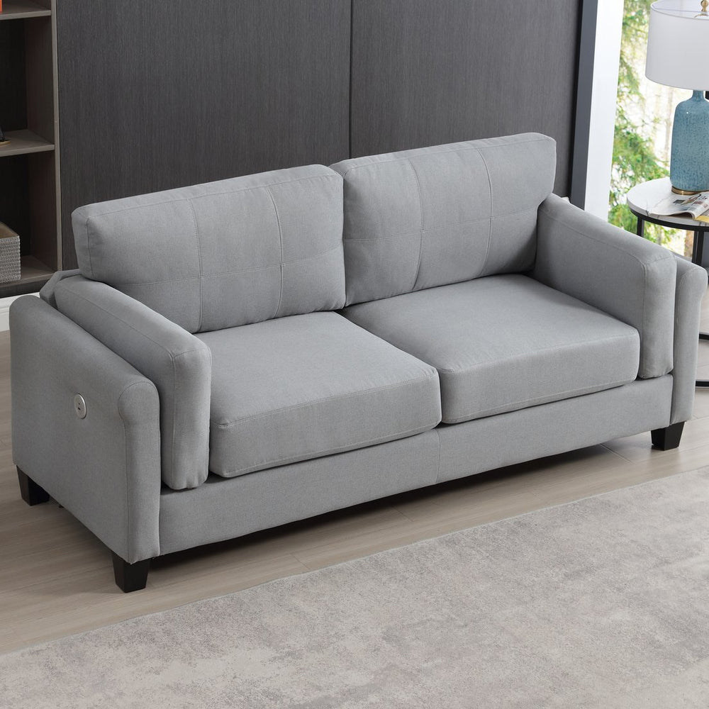 English Elm {VIDEO Oversized Modern Button Tufted Linen Upholstered 3-Seat Sofa with USB-A & Type-C Charging Ports, Space-Saving Comfort Gray W2325S00012