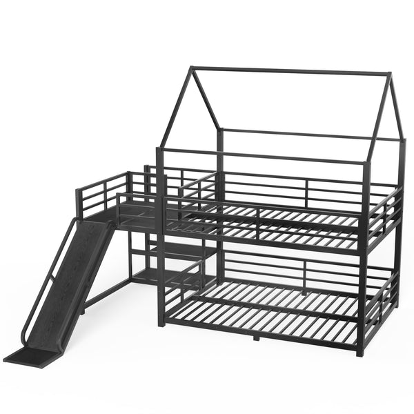 English Elm Twin House Bunk Bed with Slide Storage Stairs and Safety Rails for Kids Rooms W1580S00649