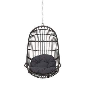 English Elm Christopher Knight Home® - BERKSHIRE Wicker Hanging Chair with 8ft Chain — Weather‑Resistant Faux Rattan Swing, 300 lb Capacity Gray 70843.00GDGRY